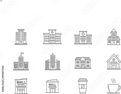 Architectural building sketches with editable stroke