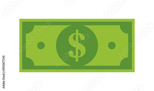 Green dollar bill banknote icon for finance and currency concepts