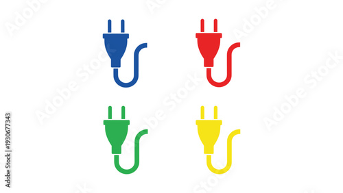 Four colorfully designed electrical plug icons arranged in a square