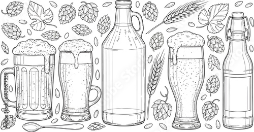 Illustration of various bottles and herbs