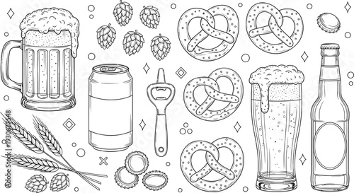Illustration of beer and brewery ingredients