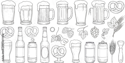 Collection of various wine glasses and bottles illustration