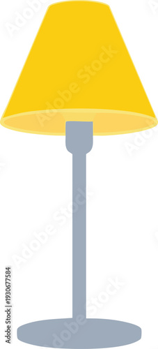 Minimalist flat vector illustration of a modern bedside lamp with a vibrant yellow shade and a sleek gray metallic stand for contemporary home decor.