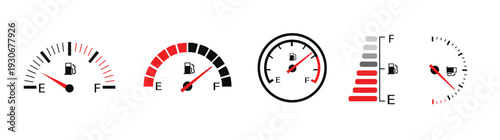Fuel gauge icon set. Car gas level indicator symbol. Flat vector illustration