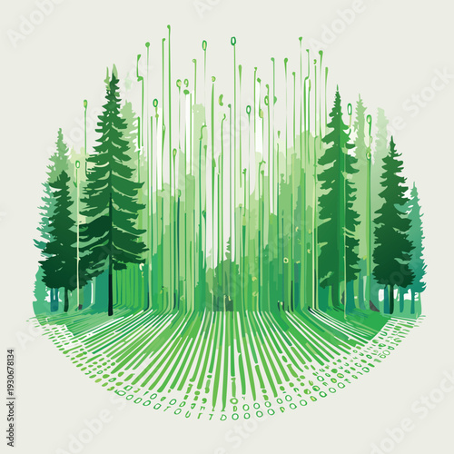 Forest and digital data integration concept illustration