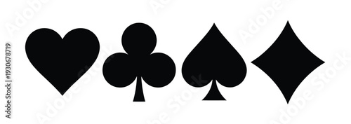 Playing Card Suit Icon Vector Black Silhouette Game Symbols