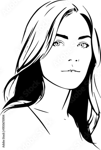 Hand Drawn Beautiful Woman Black and White Avatar Illustration in Minimal Line Art Style Design