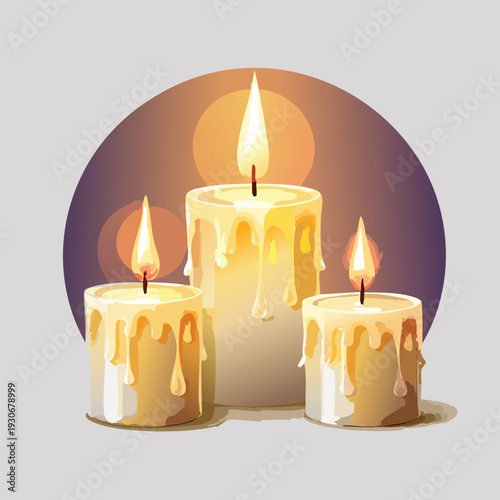 Lit candles on purple background