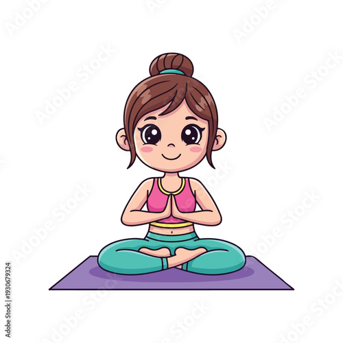 cartoon girl sitting and doing yoga