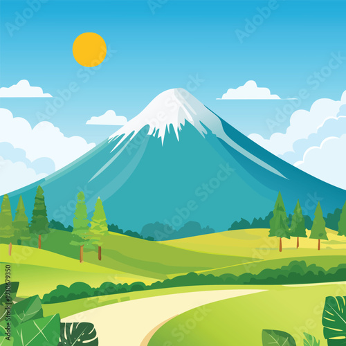 Mountain landscape illustration with nature and greenery