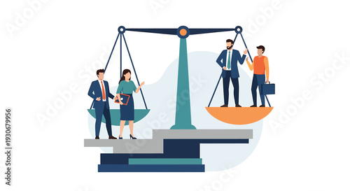 Business people on a scale representing equality and justice in the workplace. Vector Illustrations. EPS Editable