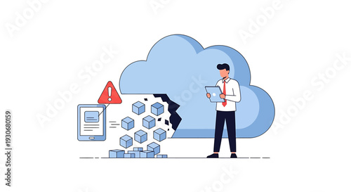 Cloud Data Breach and Security Alert Concept Illustration. Vector Illustrations. EPS Editable