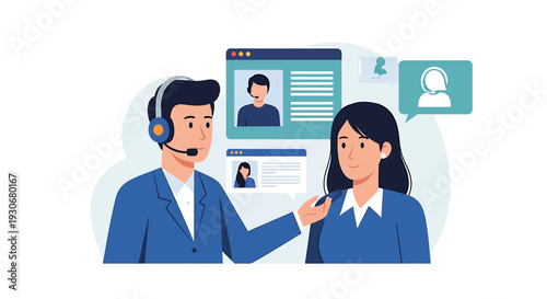 Customer Service Team Providing Support and Assistance. Vector Illustrations. EPS Editable