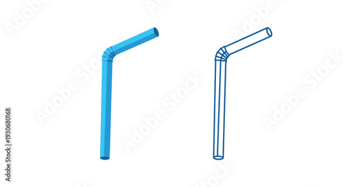 Two drinking straws one colored and one a black outline silhouette