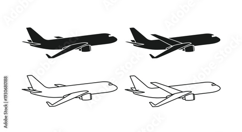 Two pairs of airplane icons in black and white a simple silhouette