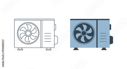 Two air conditioner depictions outlined and filled a modern silhouette