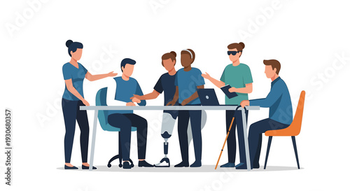 Diverse Business Team Collaboration in a Modern Office Setting. Vector Illustrations. EPS Editable