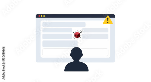 Digital security threat illustration with a person facing a virus warning on a web browser. Vector Illustrations. EPS Editable