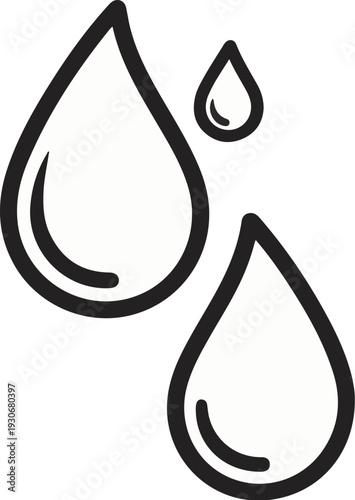Three stylized droplets rendered in a simple black outline on a white background