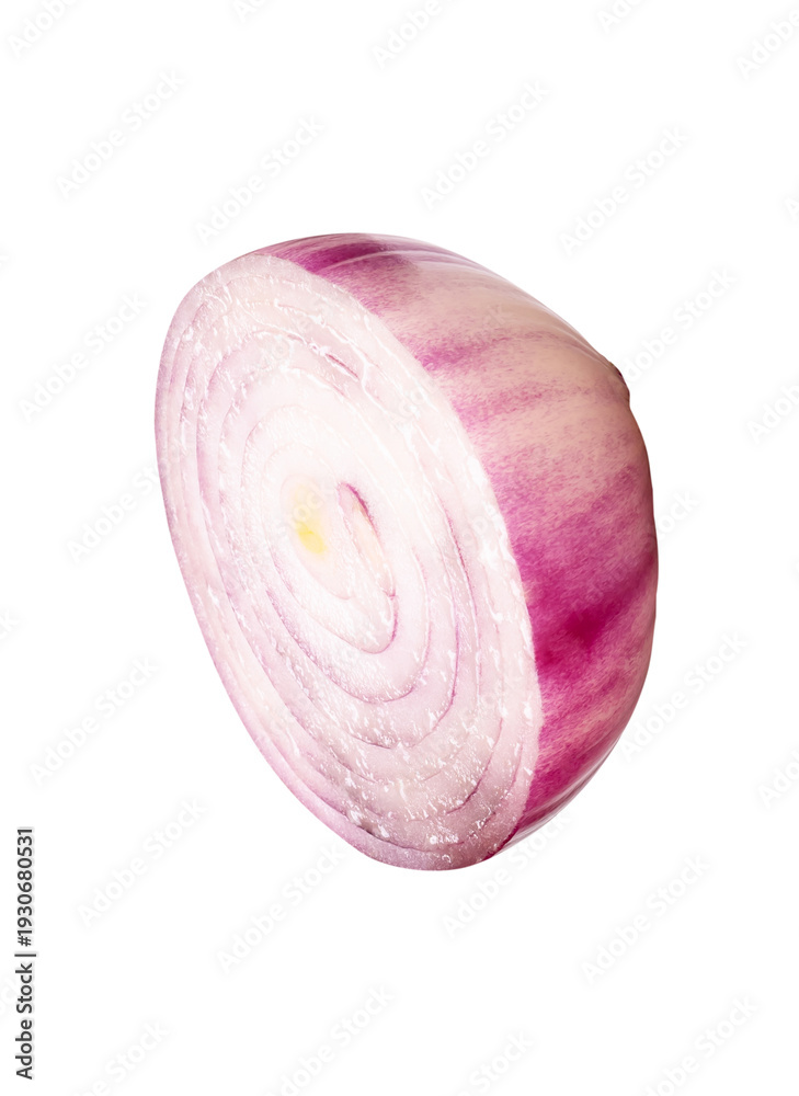 Fototapeta premium Fresh unpeeled red or purple onion bulb in half isolated on white background with clipping path
