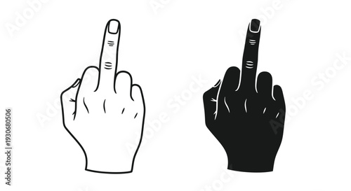 Two hands displaying an obscene gesture contrasting line art and silhouette