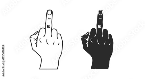 Two hands displaying the middle finger one lined one silhouette