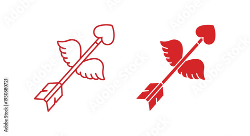 Two red love arrows with wings a stylized graphic silhouette