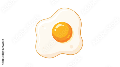 Realistic illustration of a single fried egg with a bright orange yolk and white edges isolated on a plain white background for breakfast.