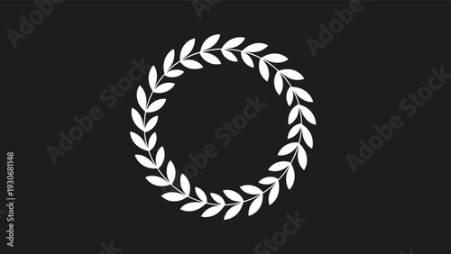 White laurel wreath symbol representing victory or achievement isolated on a solid black background.