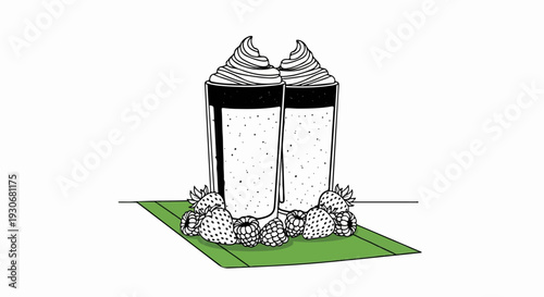 Two refreshing drinks adorned with whipped cream and surrounded by fresh berries