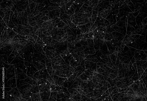 Hair, dust, fur on dirty black background as texture
