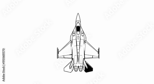 Top view sketch of a modern jet fighter with delta wings