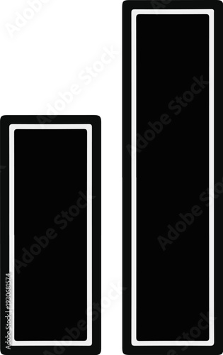 Two black bars of unequal height with white outlines on a white background