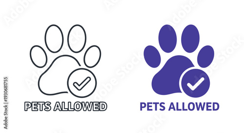 Two pet paw prints with checkmarks indicating pets allowed silhouette