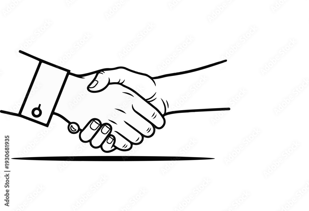 Fototapeta premium Two hands clasping firmly in a greeting gesture, rendered in stark black and white