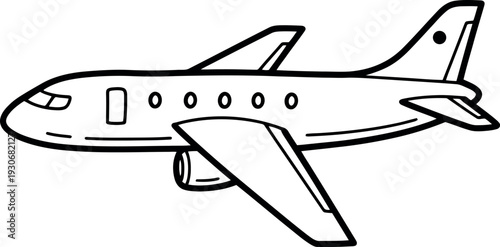 A simple line drawing of a commercial airliner in flight
