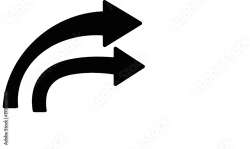 Two black arrows curve upward and then point rightward on white
