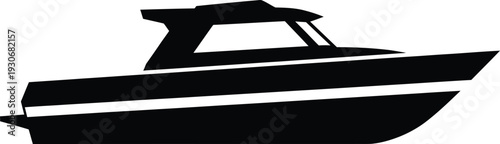 Black Speedboat Silhouette Isolated on White Background