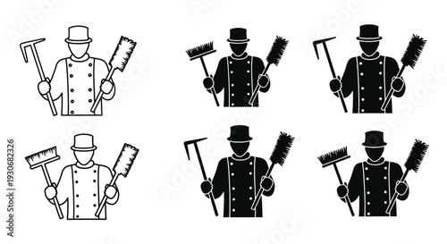 Chimney sweeps in various poses a striking black silhouette