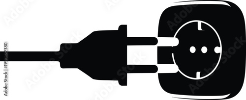 Electric Plug Connected to Socket Isolated on White Background