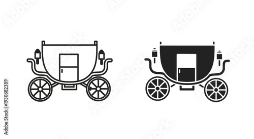 Two black carriage outlines a vintage transportation depiction silhouette