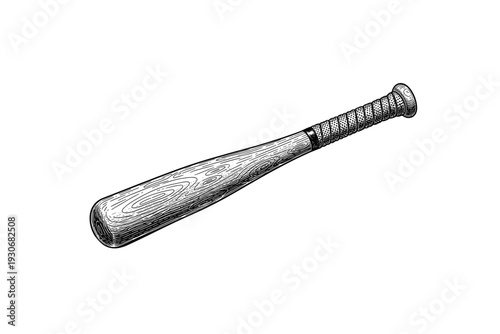 Baseball bat vector illustration with wood grain pattern and textured grip tape