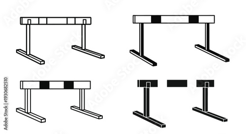 Four hurdle variations in a black and white graphic silhouette