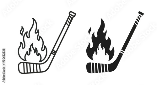 Two hockey sticks with flames a striking black silhouette