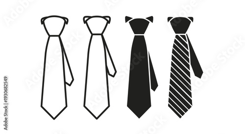 Four neckties in varied designs presented as a stark silhouette
