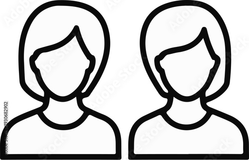 Two simplified female figures with bob haircuts in a side-by-side icon