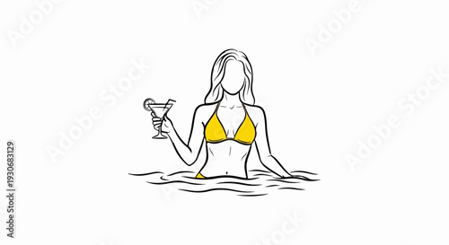 Woman in bikini with cocktail in water
