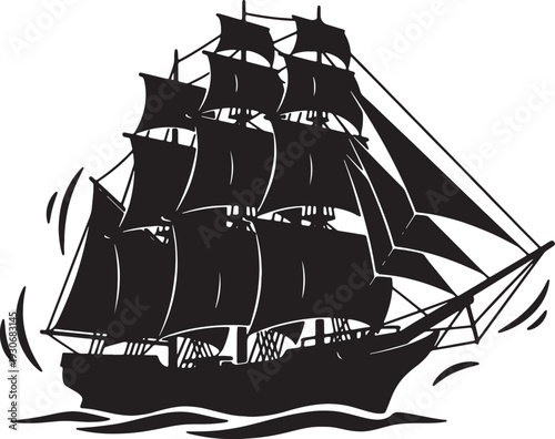 sailing ship with full sails on the water