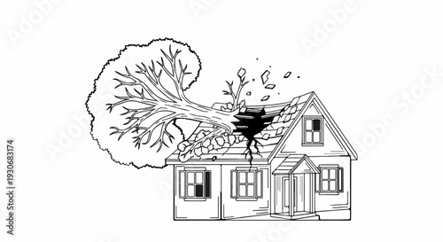 Tree has fallen onto house roof causing damage