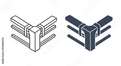 Isometric corner connector designs line art and solid a dark silhouette